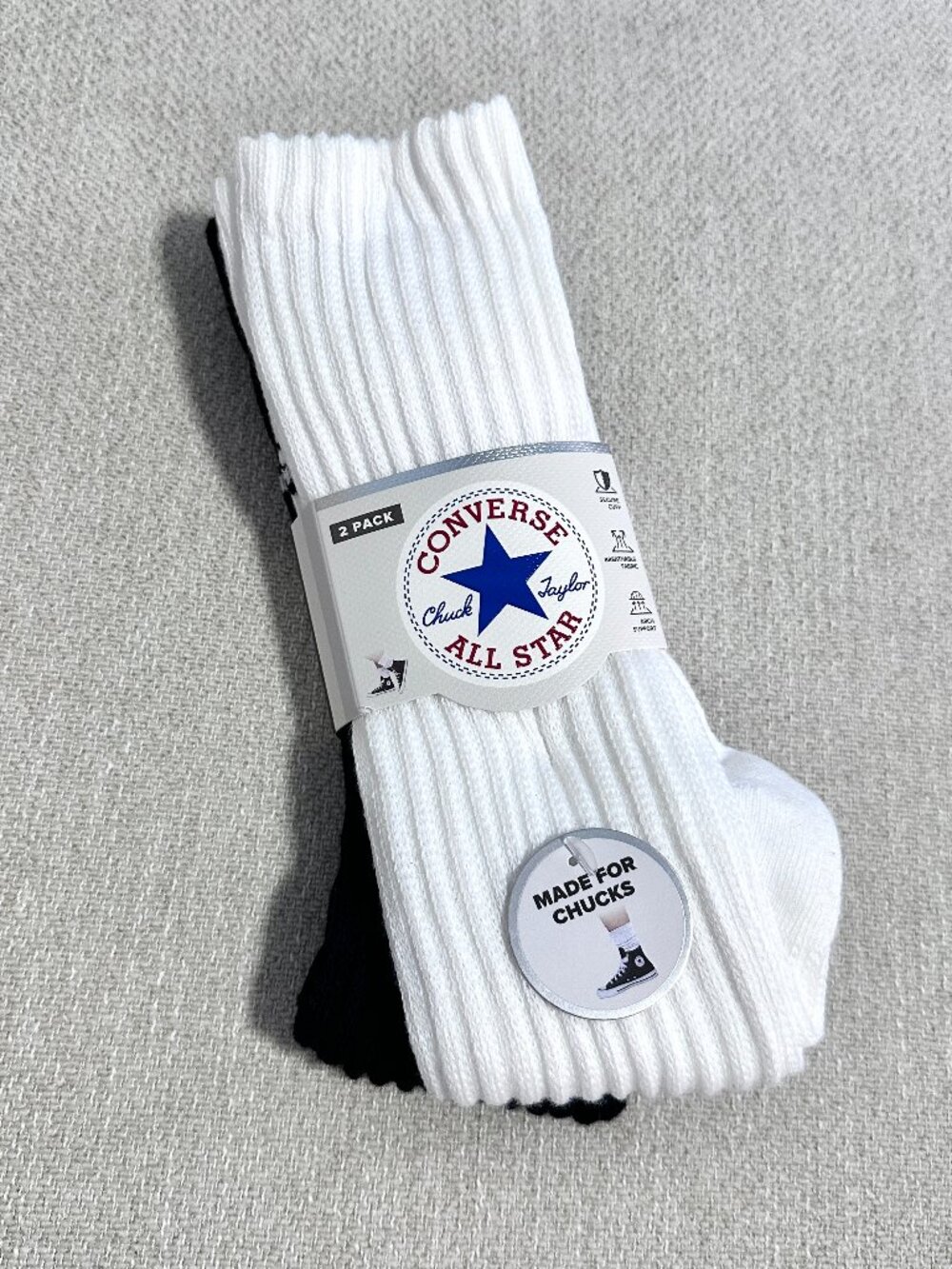 Converse Stacked Socks 2 Pair Women's shoe sz 4-10 blk/wht Slouchy Crew All Star